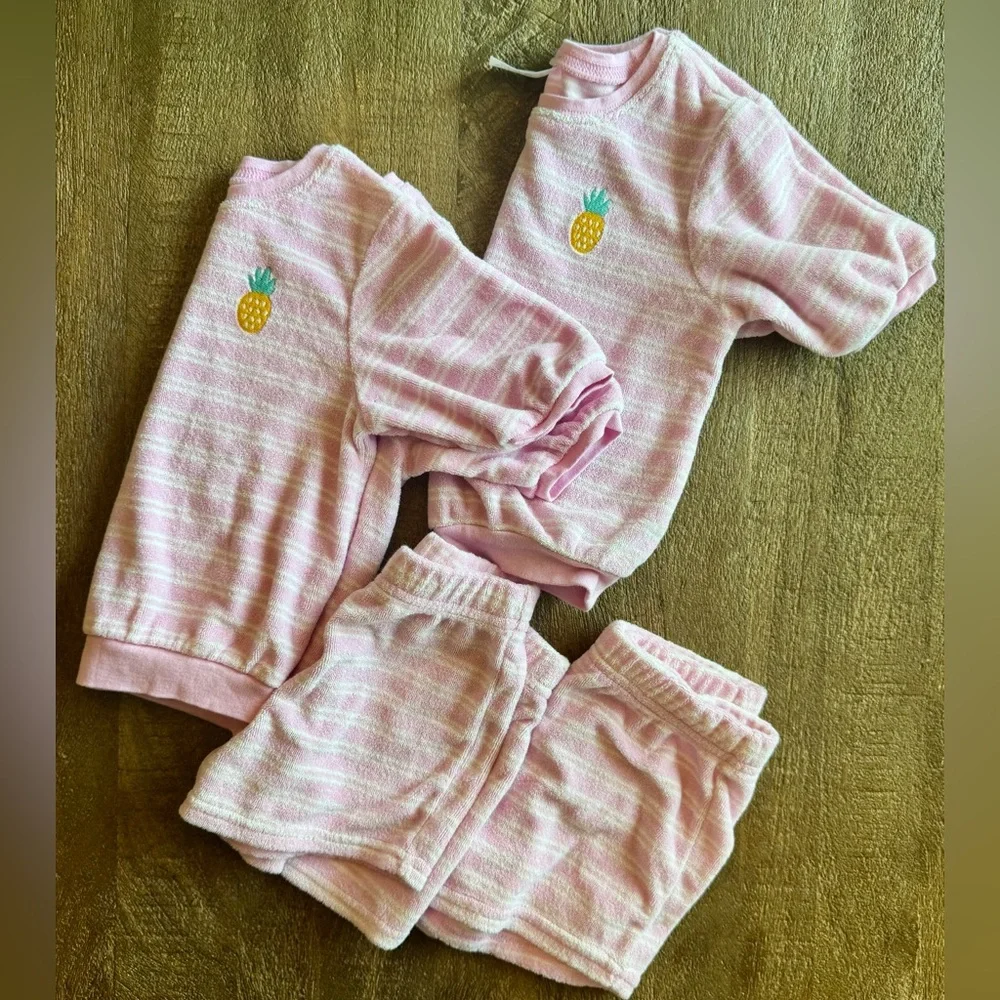 TWIN BUNDLE Set of 2 Carter's Pink Striped Terrycloth Set with Pineapple - Picture 1 of 5
